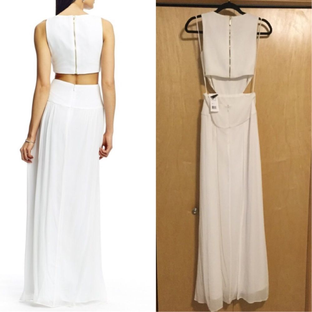 Long Crepe Column Dress with Side Cutouts - Picture 5 of 8